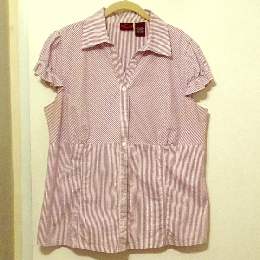 Torrid purple/white/silver striped blouse sz 1